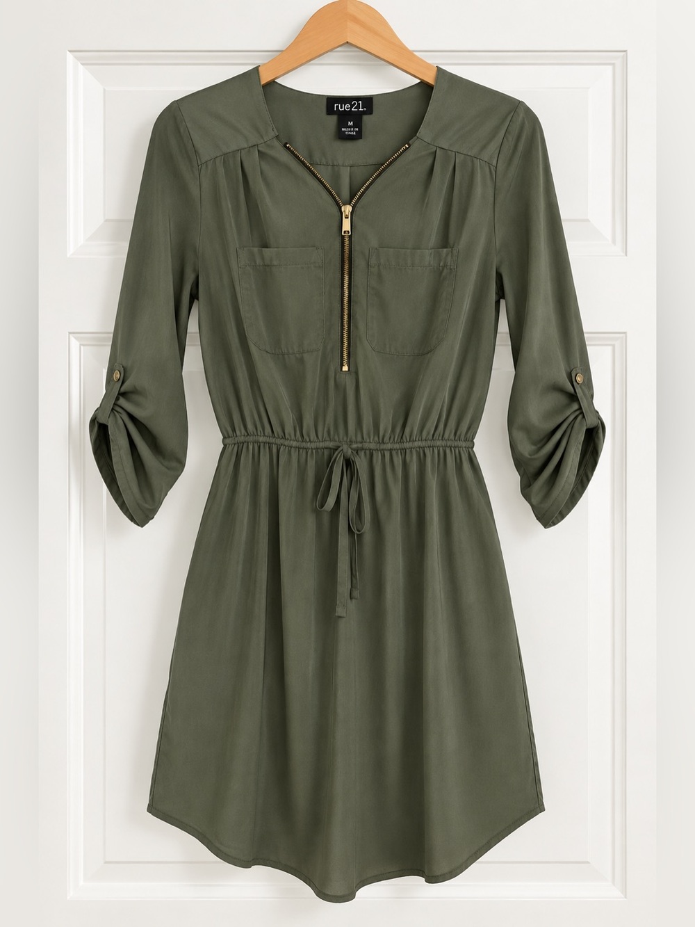 Rue21 Olive Elastic Waist Zip Front Dress